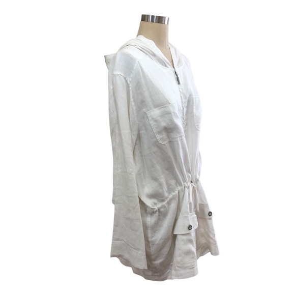 ST. Tropez 100% White Linen Hooded Swim soft Cover-Up 1X travel resort wear - Picture 1 of 12